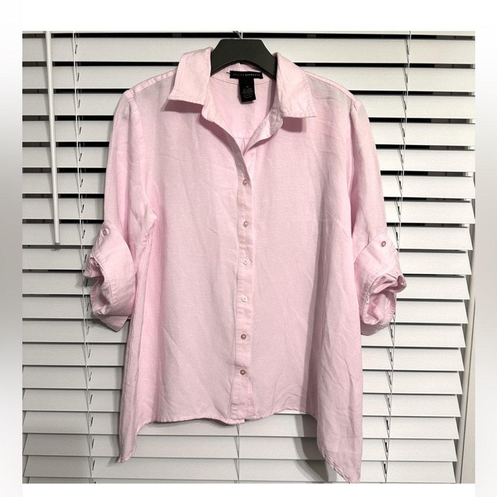 #7) Grace Elements Pink 3/4 Sleeve & Roll up Button Down Shirt size M